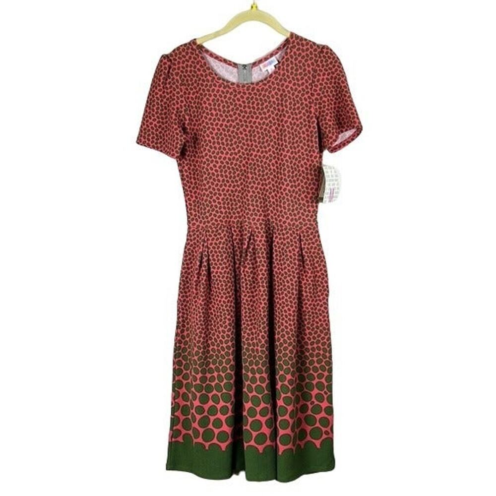 M Dress Polka Dots Retro Classic Flare Swing Pockets Salmon LuLaRoe Amelia NWT